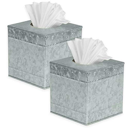 Ilyapa Galvanized Metal Tissue Box Cover, Square, 2 Pack, Rustic Farmhouse - color: Galvanized Metal, size: 5" Square 2 Pack