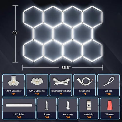 Bevenus Hexagon LED Garage Light, 322W 6500K Super Bright Honeycomb Ceiling Light, Easy Install DIY Hex Light for Workshop Warehouse Gym Auto Detailing Commercial Exhibition Hall (11 Grids) - size: 11 Grids