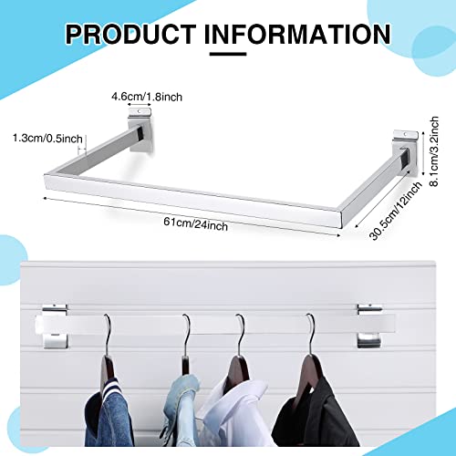 Unittype 2 Pack U Shaped Rectangular Tubing Handrail 24 Inch Wide Metal Handrail for Slat Wall Retail Displays Slat Wall Bracket Clothing Rack Home Use, Square Tube(Silver)