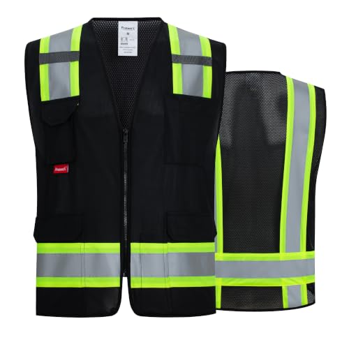 ProtectX High Visibility ANSI Class 2 Safety Vest with 7 Pockets - color: Black, size: 3X-Large