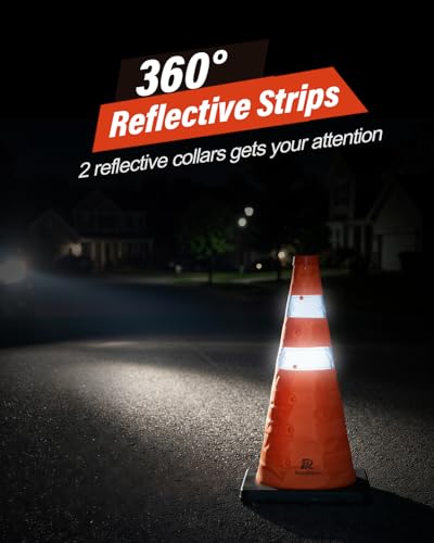 RoadHero 3 Pack 18 Inch Collapsible Traffic Cones with Black Base - size: 18 Inch