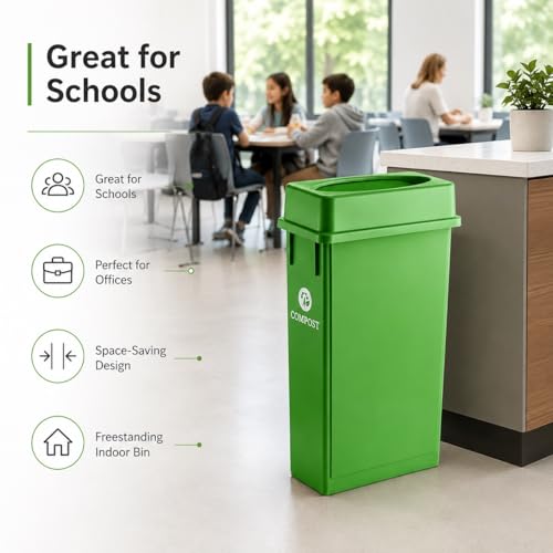 23 Gallon Slim Rectangular Commercial Trash Can, Heavy Duty Plastic Indoor Waste Bin for Kitchen, Office, Restaurant, School, Restroom & Janitorial Use (Lime Green, with Lid) - color: Lime Green