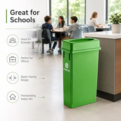 23 Gallon Slim Rectangular Commercial Trash Can, Heavy Duty Plastic Indoor Waste Bin for Kitchen, Office, Restaurant, School, Restroom & Janitorial Use (Lime Green, with Lid) - color: Lime Green