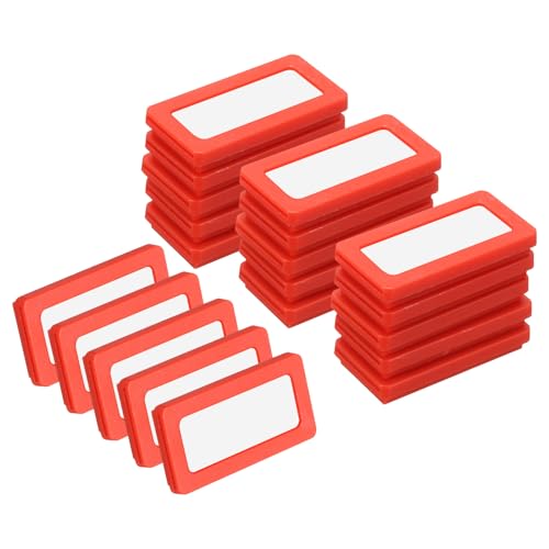 uxcell 20 Pcs Magnetic Label Holders, 1.6 x 0.8 Inch Data Card Holder with Paper Cards and Protective Films for Shelf White Board Toolbox Metal Wall Cabinet Drawer, Red - color: Red, size: 1.6 x 0.8 Inch