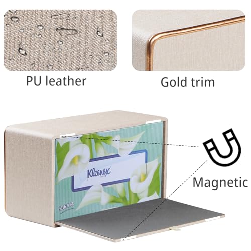 Linen Tissue Box Cover Rectangle,Aesthetic Facial Tissue Cube Box Holder - color: X-beige Linen Texture