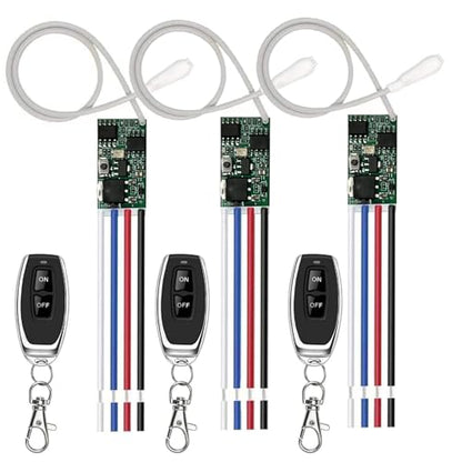 433MHz Universal Wireless RF Remote Control Switch DC 6V 12V 24V 1CH Channel Relay Wireless Secure RF Remote Control Switches Transmitter and Receiver kit, Momentary Toggle Latched Delay Mode(3 Pack) - color: 3transmitters and 3 receiver