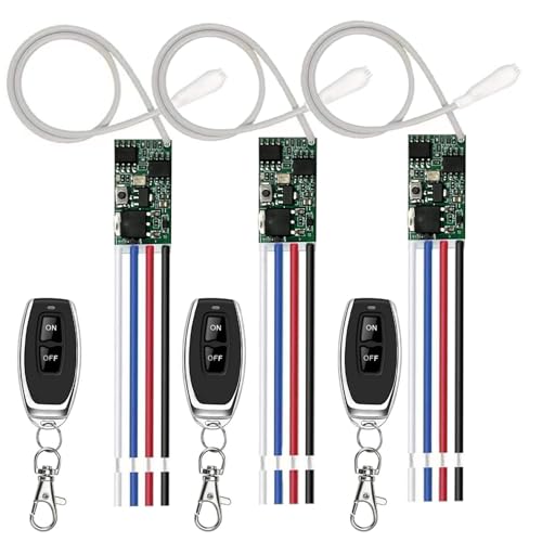 433MHz Universal Wireless RF Remote Control Switch DC 6V 12V 24V 1CH Channel Relay Wireless Secure RF Remote Control Switches Transmitter and Receiver kit, Momentary Toggle Latched Delay Mode(3 Pack) - color: 3transmitters and 3 receiver