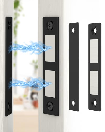 Jiayi 30 Lb Magnetic Door Catch Screw in Black, Heavy Duty Cabinet Latch, Cabinet Drawer Door Magnets, 2 Pack Kitchen Magnets Closures, Dual Pocket Door Magnets for RV, Cabinet Door, Barn Door - color: Black