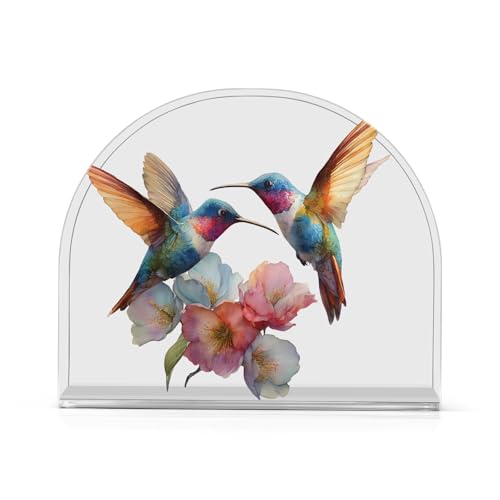 Hummingbirds Napkin Holder for Table Bird Acrylic Tissue Dispenser - color: watercolor flowers hummingbirds