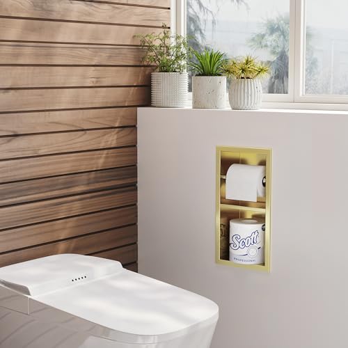 Neodrain Gold Recessed Toilet Paper Holder,Dual Rolls - color: Gold, size: 6X12In