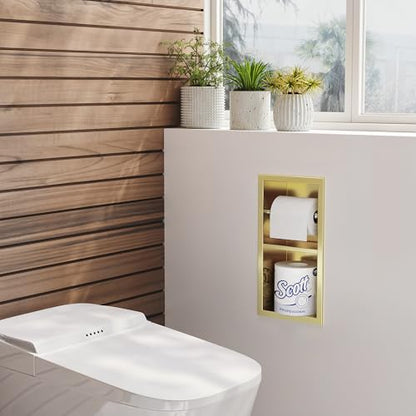 Neodrain Gold Recessed Toilet Paper Holder,Dual Rolls - color: Gold, size: 6X12In