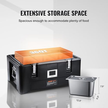 VEVOR Insulated Food Pan Carrier, 36Qt Capacity, Stackable Hot Box for Catering w/ 3 Stainless Steel Pans, Top Load LLDPE Food Warmer w/Elastic Side Handles and Buckles, for Restaurant Canteen, Black - size: 36 Qt (25" x 17.1" x 12.4")