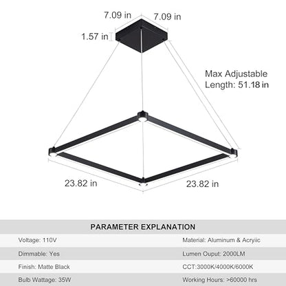 WELAKl Black Modern Square Chandelier, Square Ceiling Light Fixture - size: 1-Light
