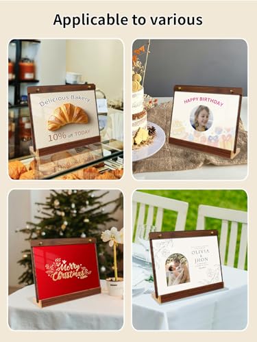 Acrylic Sign Holder 8.5 x 11, Tabletop Horizontal with Wood-Color Base - size: 11X8.5 Inch