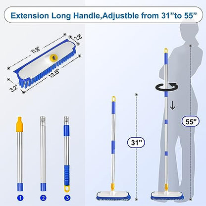 ITTAR 55" Extendable Floor Scrub Brush, 12" Wide Heavy-Duty 2-in-1 Scrub & Squeegee Deck Brush for Tile Grout Shower Floor, Kitchen, Restaurant, Patio & Garage Cleaning - color: Blue