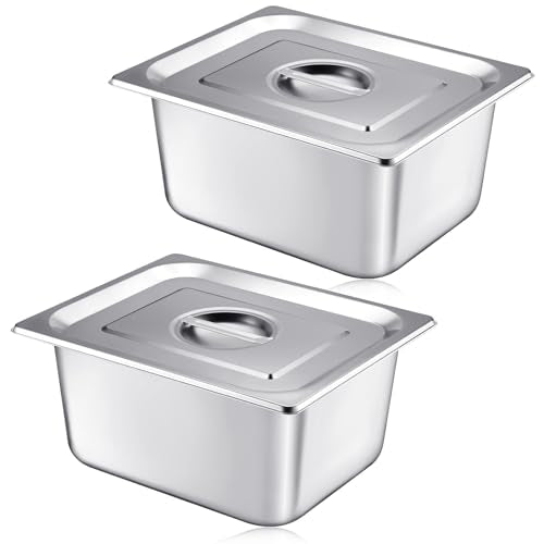 Mifoci 2 Pack Stainless 1/2 Size x 6 Inch Deep Steam Table Pans with Lids - size: 1/2 Size x 6 Inch Deep