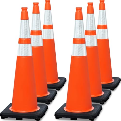 6 Pack Extra Large 36" Inch PVC Traffic Cones with Heavy-Duty Base, High-Visibility All-Weather Safety Cones for Road Construction, Parking Lot, and Garage Use (6, Orange, 36" Extra Large) - color: Orange, size: 36" Extra Large