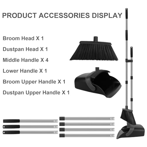 Black Broom and Dustpan Combo Set, 55" Long Handle Broom - color: Black, size: Large
