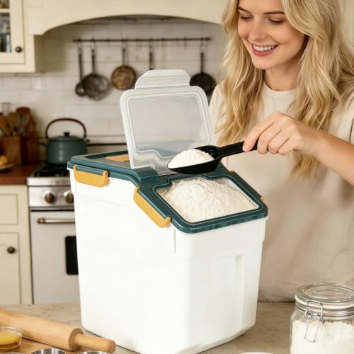 Saim 4 Pack 25lb Flour & Rice Storage Container Bin, Dark Blue - color: 4Pack 25lb Dark Blue