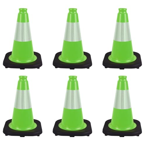 6 Pack 12 Inch Green Traffic Cones with Reflective Tape, Black Base Sport Training Cones for Soccer, Agility Drills, Driveway Safety and Marking (6, Green, 12 Inch) - color: Green, size: 12 Inch