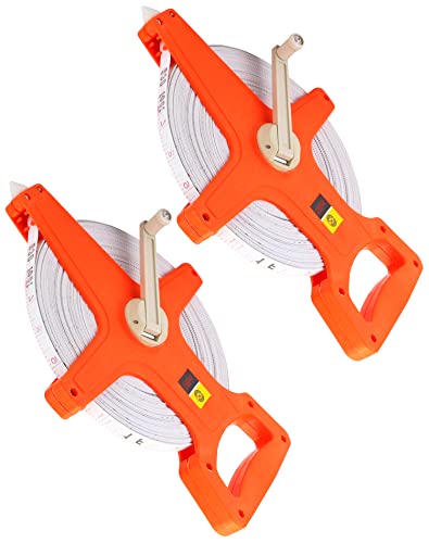 QWORK 1/2" x 330' Fiberglass Tape Measure, 2 Pack Engineer's Open Reel Dual Sided Measure, Orange - color: Orange - 2 pack, size: 30.5 m