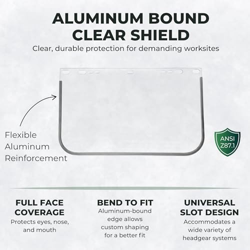 Cap Style Headgear with 2 Universal Clear Flat Face Shield Visors – Adjustable Headgear 9" x 15.5" Aluminum Bound Shields – ANSI Z87.1 Safety Shield for Grinding, Cutting and Welding - color: Clear, 3 Pack B