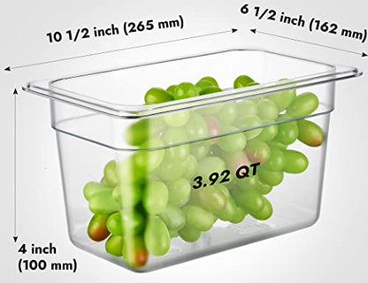 CURTA 6-Pack 1/4 Size 6" Deep NSF Polycarbonate Food Pans | Dishwasher & Freezer Safe Clear Container for Prep Tables, Buffet, Salad Bar, Commercial & Home Kitchen - color: 1/4 Size, size: 6" Deep