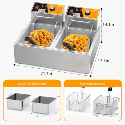 Electric Deep Fryer 20L/21QT Stainless Steel Large Capacity Commercial Fryer with Basket, 3400W 110V Countertop Deep Fryer for Home Kitchen and Restaurant Use withTemperature Control - size: R-82S