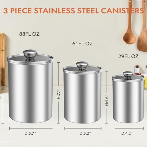 ENLOY 3-Piece Stainless Steel Food Storage Canister Set with Clear Lid - size: Medium