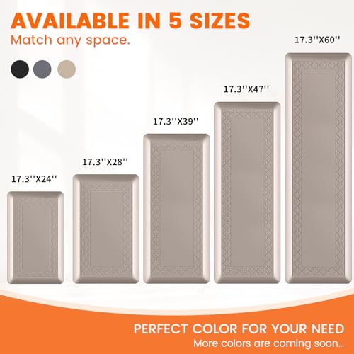 4/5 Inch Thicker Kitchen Mats Anti Fatigue Comfort Mat Standing Desk Rugs - color: Khaki, size: 47"L x 17"W x 0.8"Th