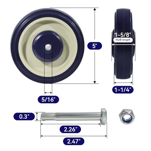 5" Shopping Cart Wheels, 5/16" Axle Replacement Casters Polyurethane Wheels for Cart 1400lbs Total Capacity(4 Pack) - style: Navy(5/16'' Bore)