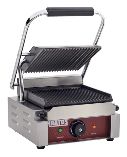 Kratos Commercial Electric Panini Sandwich Grill with Grooved Plates, 9" x 9" Cooking Surface, Commercial Countertop Panini Press, 120V, 1750W (29Y-017) - size: Small w/ Grooved Plates