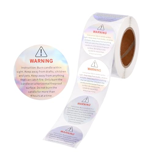 MECCANIXITY Candle Warning Labels 1.5" Laser Silver Warning Stickers 500Pcs - color: Laser Silver With K Style