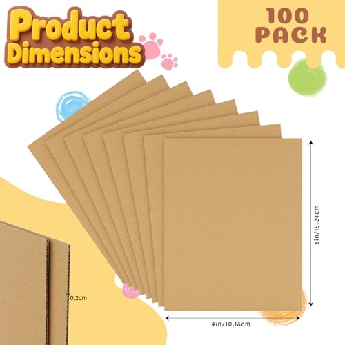 100 Pack 4x6 Inch Flat Corrugated Cardboard Sheets - 0.07 Inch Thick Square Thin Cardboard Padding Inserts for Crafts, Mailers, Box Dividers, Drawing & DIY Projects - size: 4" x 6"