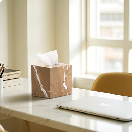 Natural Marble Tissue Box Holder Dispenser Bathroom Bedroom Decor - color: Yellow