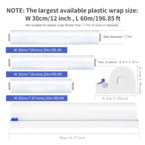 Refillable Plastic Wrap Dispenser with Slide Cutter, Fovanga cling wrap with slide cutter for 250ft Tin Aluminum Foil Dispenser