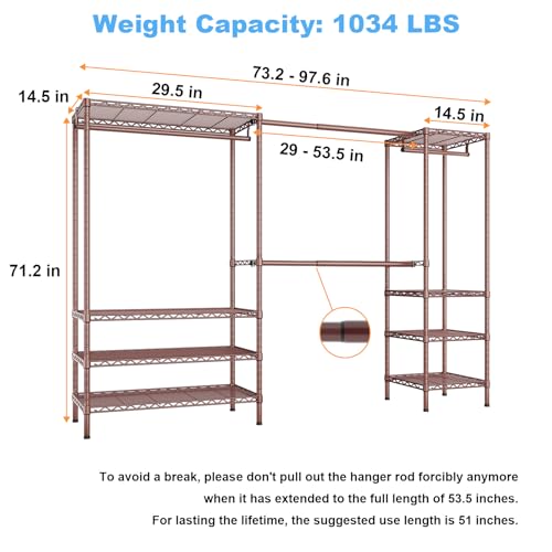 Ulif E11 Heavy-Duty Closet Garment Rack, Metal Clothes Rack, Load 1034lbs - color: Bronze