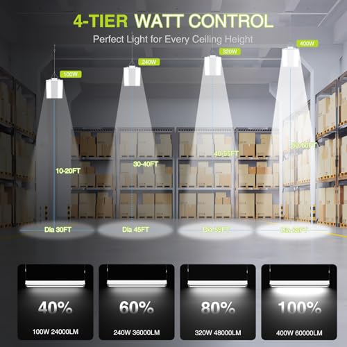 YXL 4FT Linear High Bay LED Shop Light 400W 2Pack, Adjustable 400W/320W/240W/100W with Motion Sensor, 60000LM, 120-277V, 0-10V, 5000K, Commercial Linear High Bay for Warehouse Workshops, UL - color: 2 Pack+Sensor, size: 400W