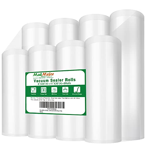MakMeFre 8RL Vacuum Sealer Bags Rolls 8"x20'(4)+11"x20'(4) for Food Storage - size: 8 Pack =8"x20'(4Rolls)+11"x20'(4Rolls)