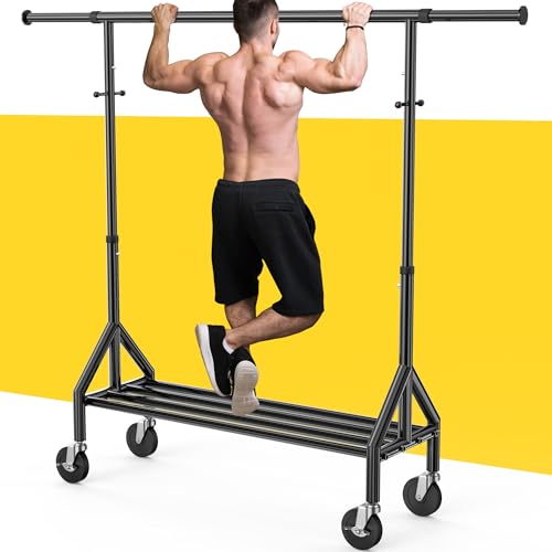Heavy Duty Clothes Rack Load 520LBS, Adjustable Rolling Clothing Rack with Sturdy Wheel, Metal Industrial Closet Garment Racks for Hanging Clothes Coat, Portable for Bedroom, Laundry Living Room - color: Black, style: 1 Single Rod