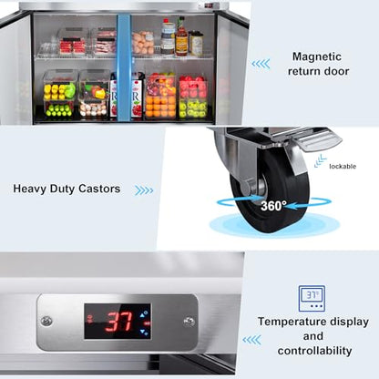 48’’ W Commercial Refrigerator Sandwich Salad Prep Table Refrigerators 2 Door with 18 Pans, Prep Station Fridge for Restaurant, Bars, Shops