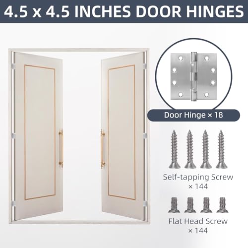 18 Pack Silver Door Hinges for Interior and Exterior Doors, 4.5 Inch Heavy Duty Stainless Steel Hinges Ball Bearing Door Hinges with Square Corners, Brushed Nickel - color: Brushed Nickel