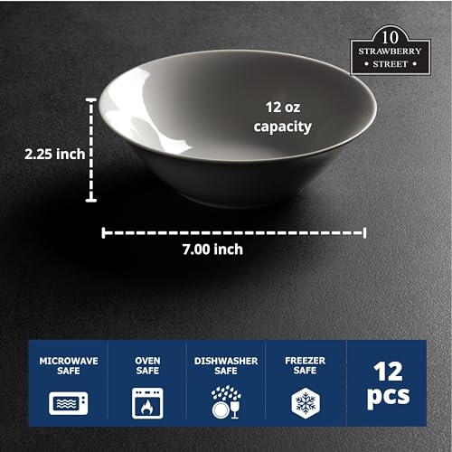10 Strawberry Street 7" Catering Round Cereal Bowl, Set of 12 White - size: 7" Cereal Bowl, style: Round