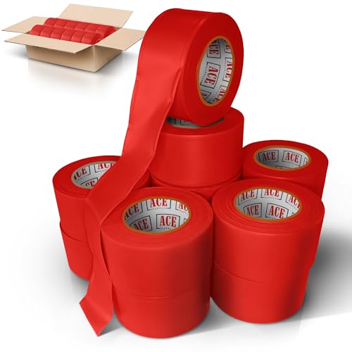 ACE Supply Red Flagging Tape 24 Pack - Non-Adhesive Survey Tape - 1.5 Inch Width, 150 Ft Length, 2 Mil - Tree Marking Ribbon, Surveyors Ribbon - color: Red, size: 24 Pack