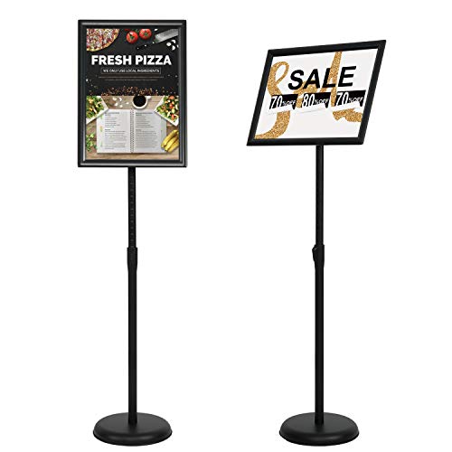 11 x 17 Inch Adjustable Pedestal Sign Holder Poster Stand, Heavy Duty Floor Standing Sign Holder Stand Aluminum Snap Open Display Frame for Vertical and Horizontal View Sign Displayed(Black) - color: Black, size: 11 x 17 inches