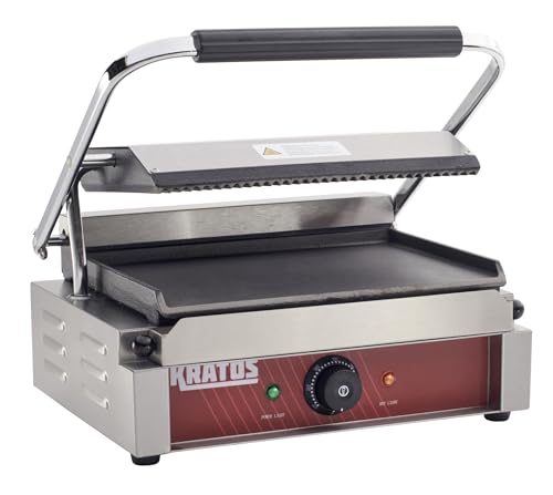 Kratos Commercial Panini Sandwich Grill Grooved Top w/Smooth Bottom Plate - size: Medium w/ Smooth & Grooved Plates