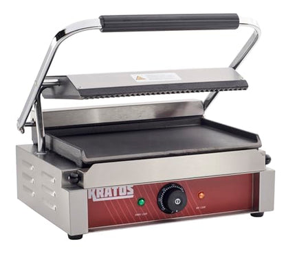Kratos Commercial Panini Sandwich Grill Grooved Top w/Smooth Bottom Plate - size: Medium w/ Smooth & Grooved Plates