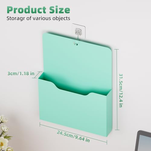 Marbrasse 2 Pack Magnetic File Holder - Paper Holder, Pocket Organizer,Hanging Wall File Organizer Office Supplies Storage, Magazine Mail Case for Notebooks,Planners,Letter (Green) - color: Green - 2-Pack