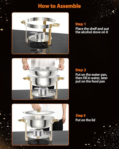 4-Pack 5QT Round Chafing Dish Buffet Set, Stainless Steel