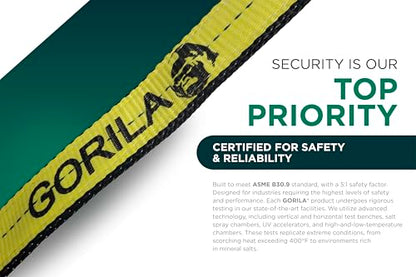 GORILA Polyester Heavy Duty Lifting Web Sling | 2ply -2 inch | 6,400lbs x 3ft (2,9 Ton x 1 Meter) | WSTDA Members | Safety Factor 5:1 | Since 1989 - size: 6,400lbs – 3ft / 2,9t – 1m